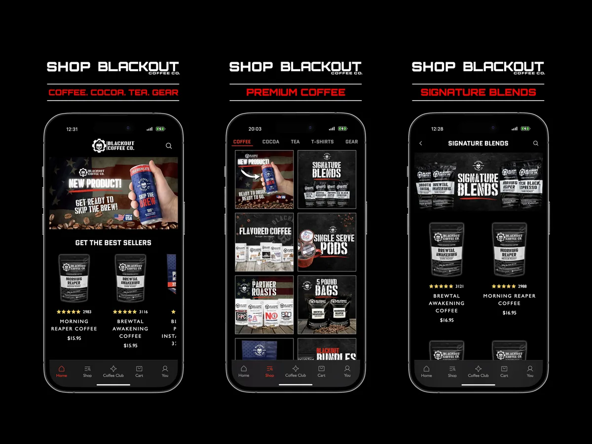 Screens from the Blackout Coffee app