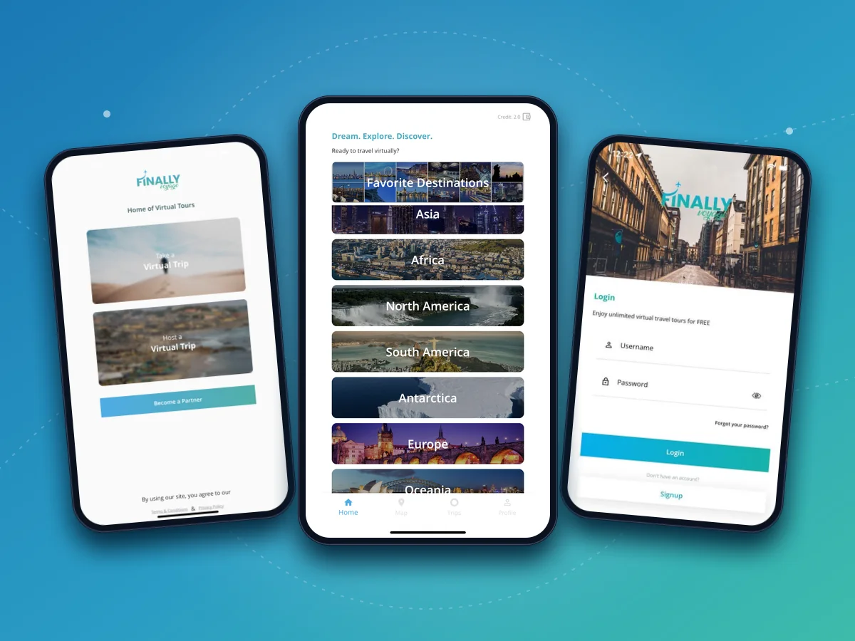 Screens from the Finally Voyage app