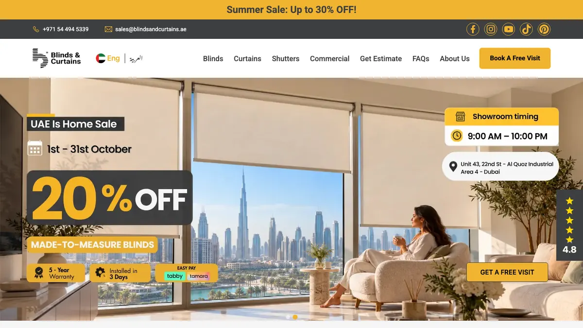 Screenshot of the Blinds and Curtains website