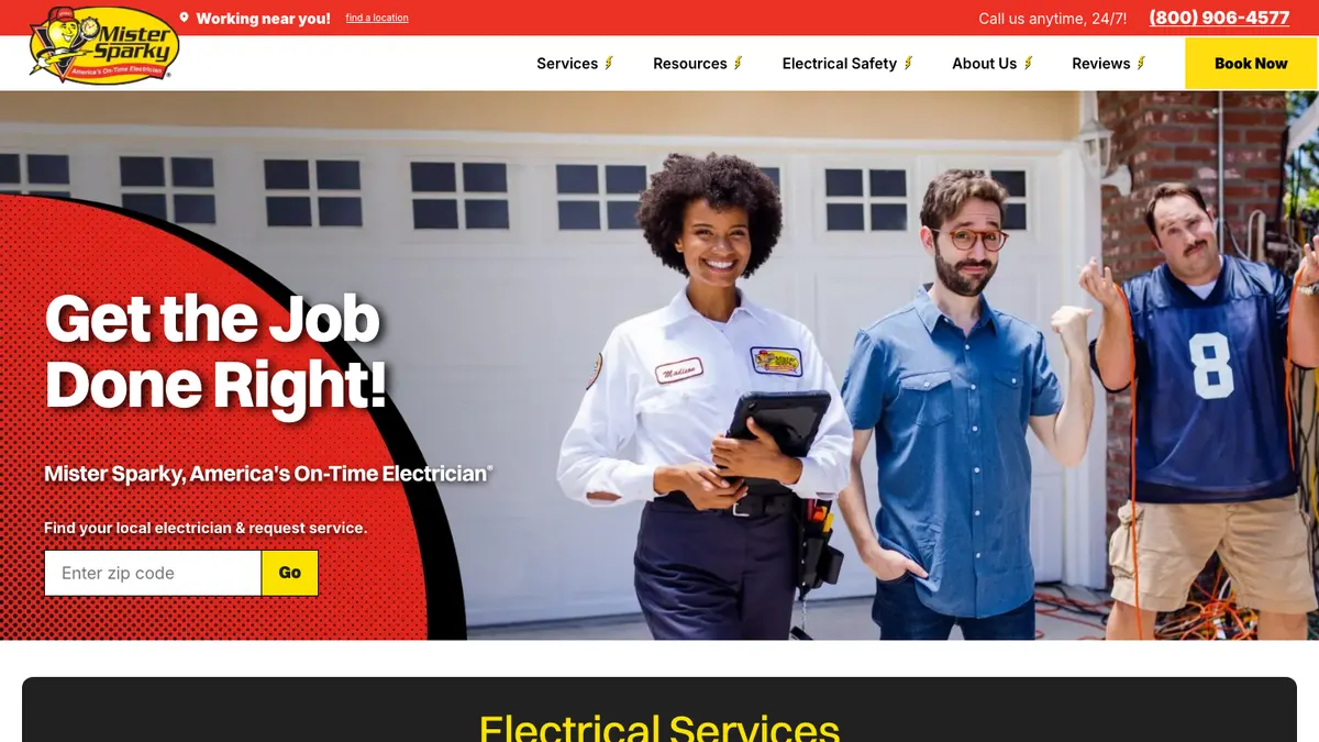 Screenshot of the Mister Sparky website