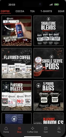 Blackout Coffee app, screen 2