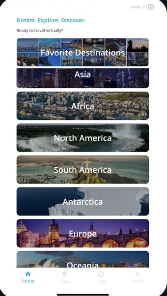 Finally Voyage app, screen 1